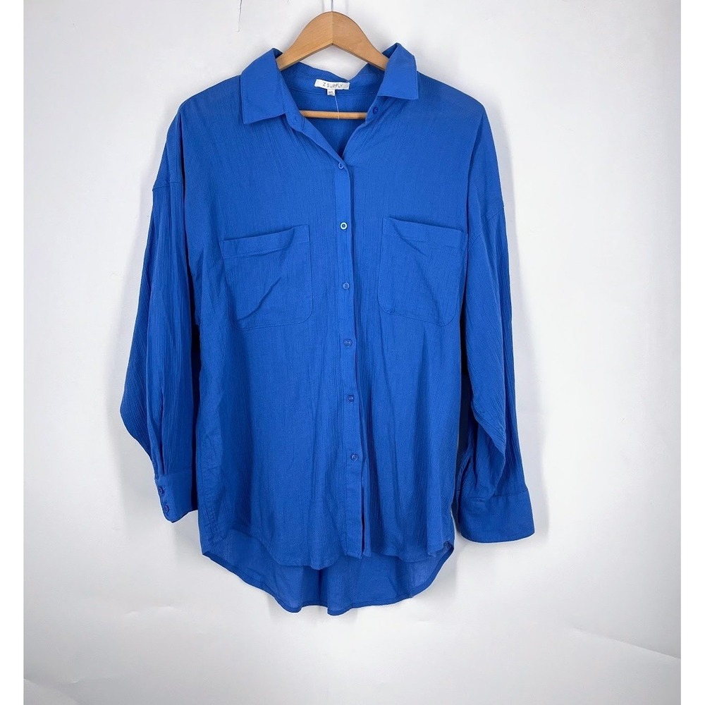 Z Supply Lalo Crinkle Gauze Button Down Shirt Oversized Cotton ZT213171S ML